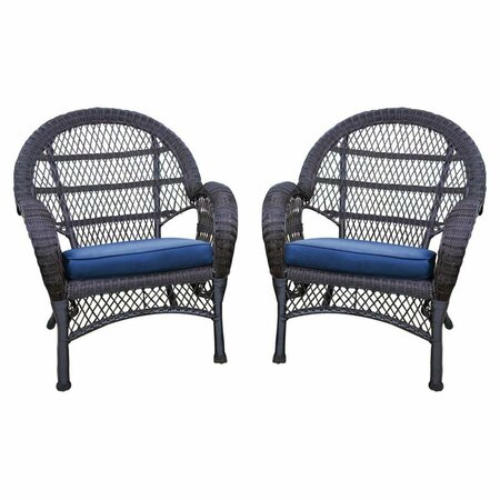 JECO W00208-C-4-FS011-CS Espresso Wicker Chair with Blue Cushion, 4PK W00208-C_4-FS011-CS